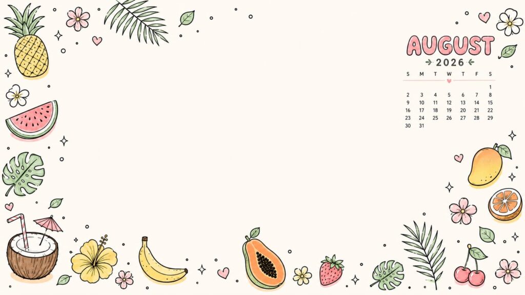 Tropical Fruit August 2026 Calendar Desktop Wallpaper