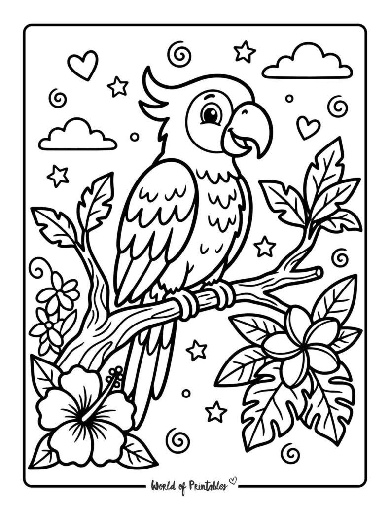 Tropical Parrot Coloring Page