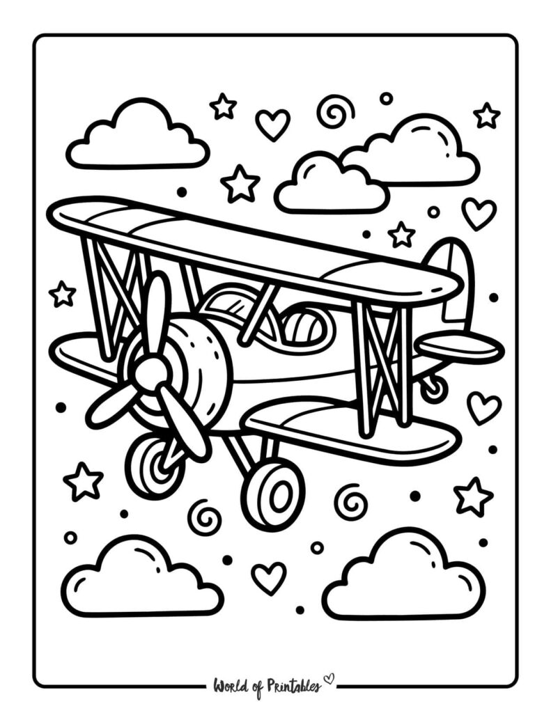 Vintage Biplane Coloring Page