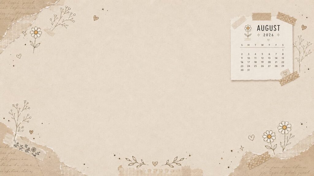 Vintage Paper August 2026 Calendar Desktop Wallpaper