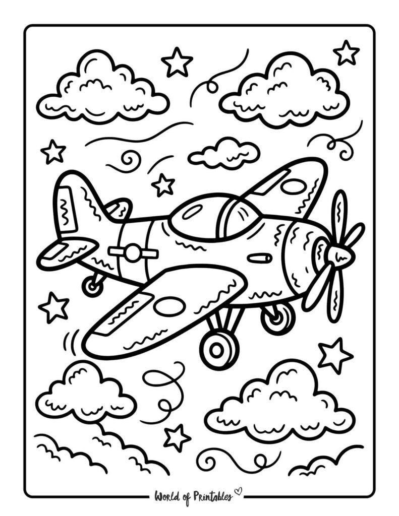 Vintage Propeller Airplane Coloring Page