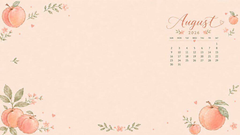 Watercolor Peach August 2026 Calendar Desktop Wallpaper