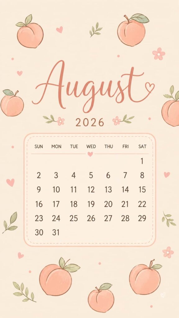 Watercolor Peach August 2026 Calendar Phone Wallpaper