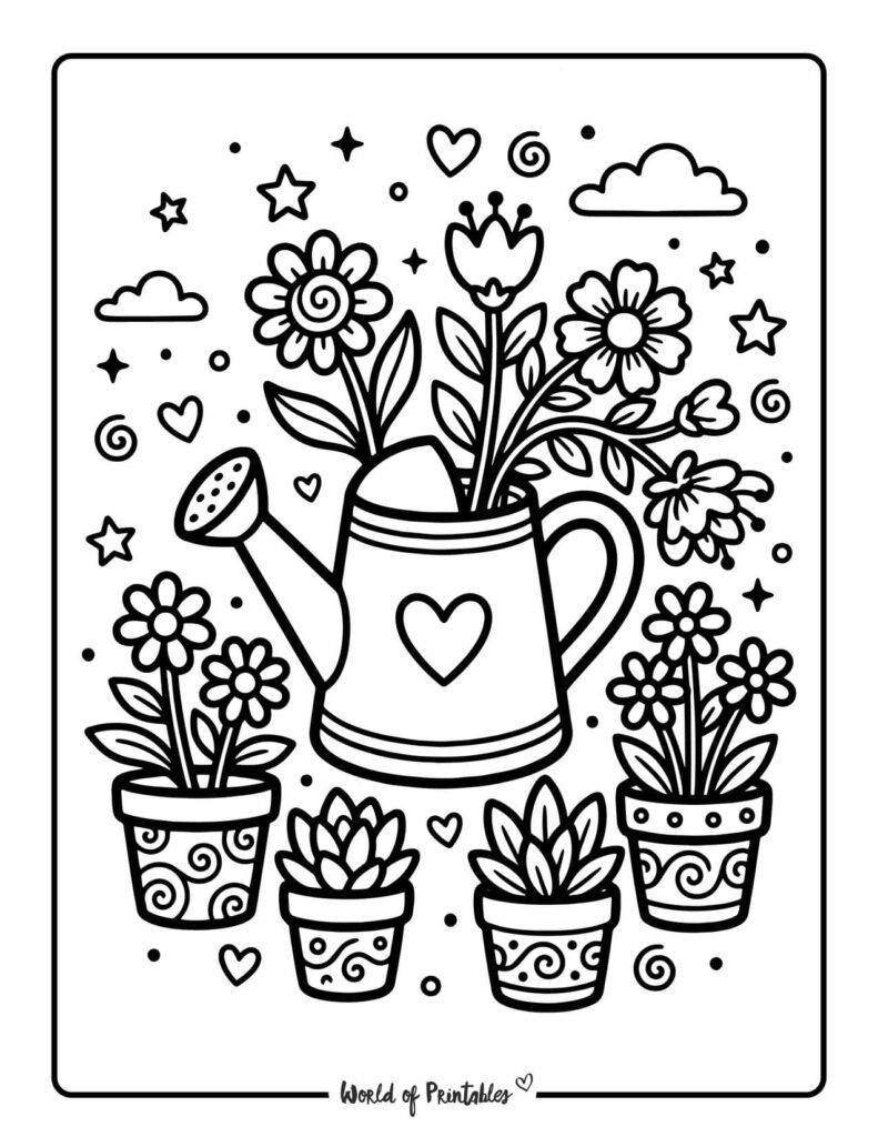 Watering Can Flower Garden Coloring Page
