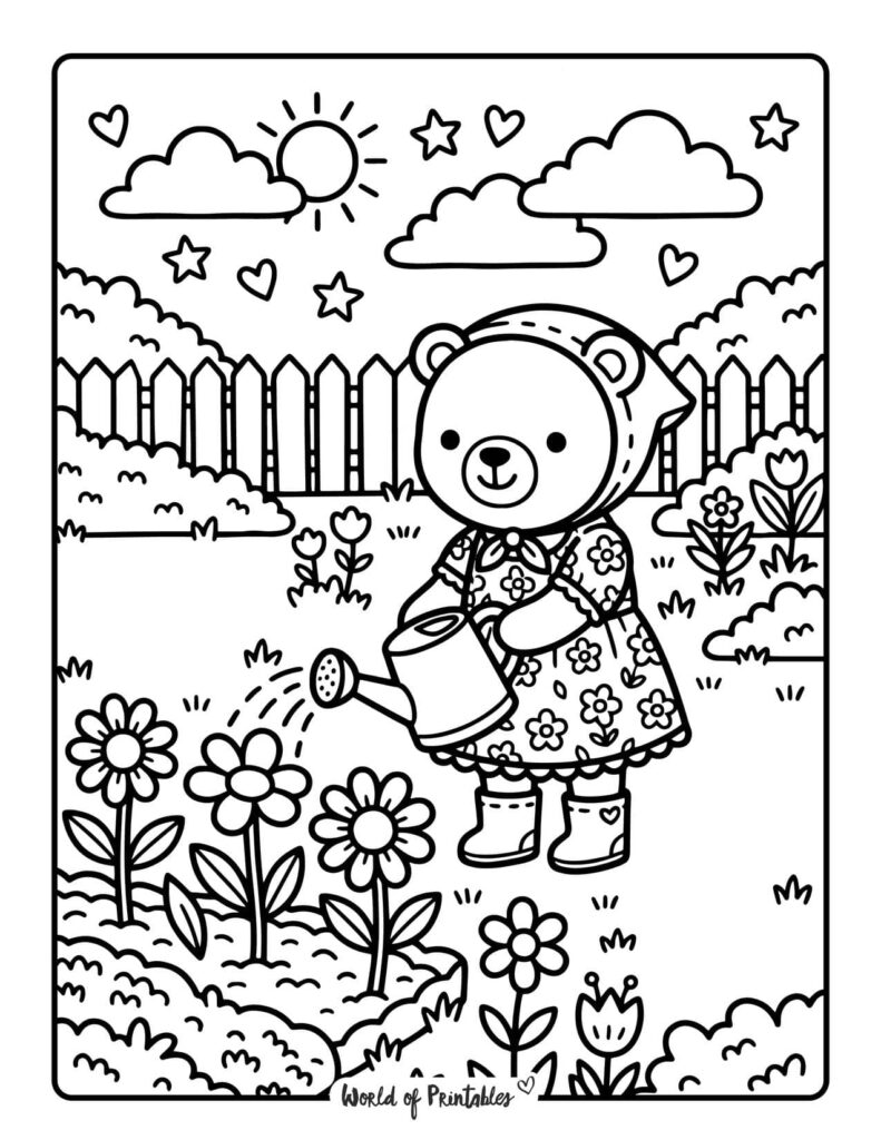Watering Flowers Coloring Page