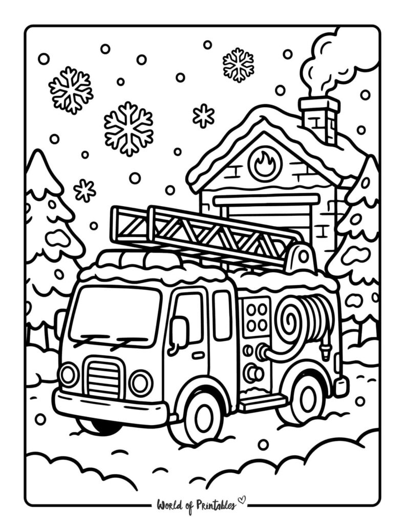Winter Fire Truck Coloring Page
