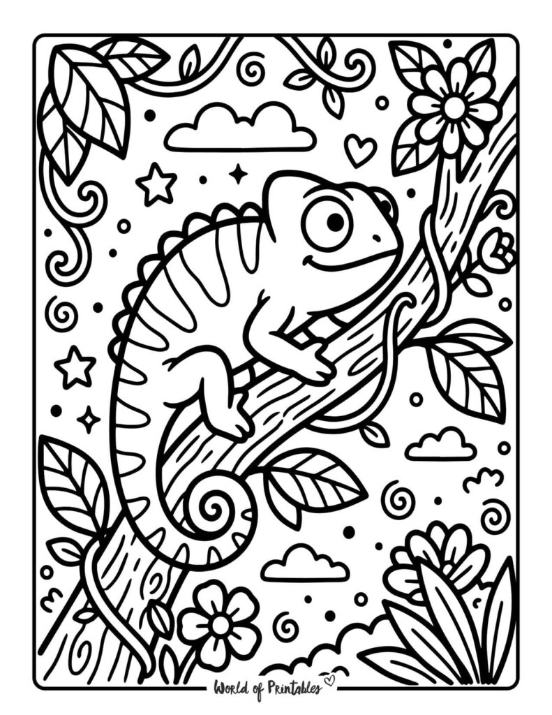 chameleon jungle coloring page