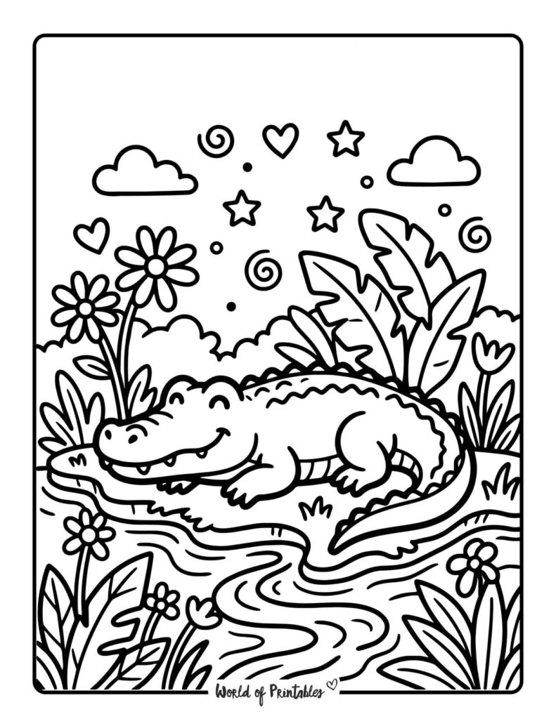 crocodile jungle coloring page