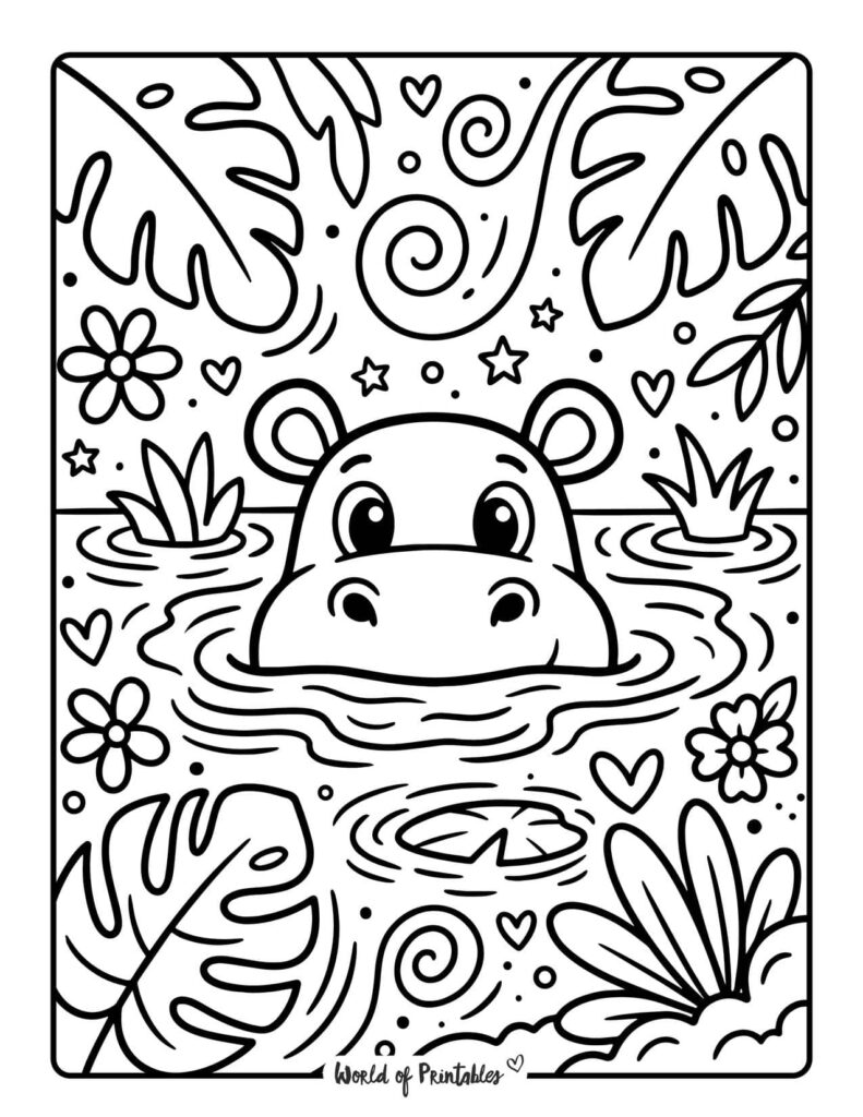 hippo jungle coloring page