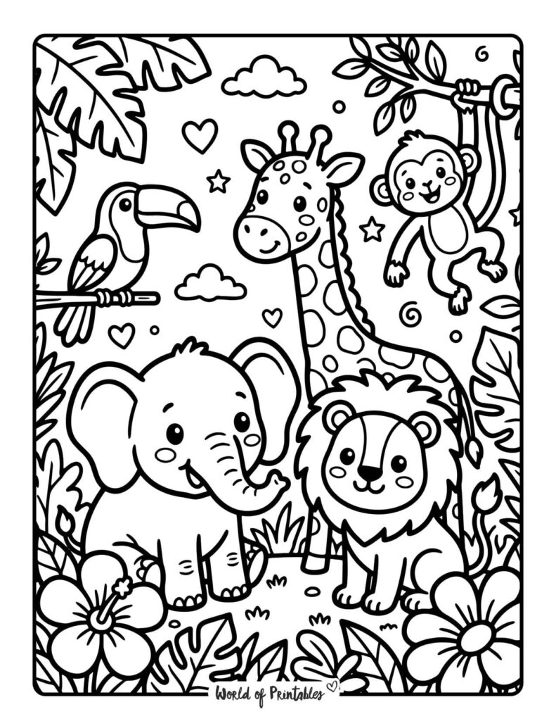 jungle animal friends coloring page
