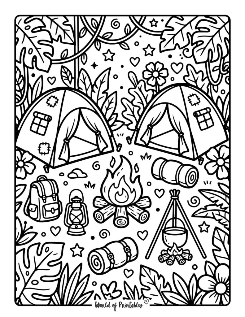 jungle camping coloring page