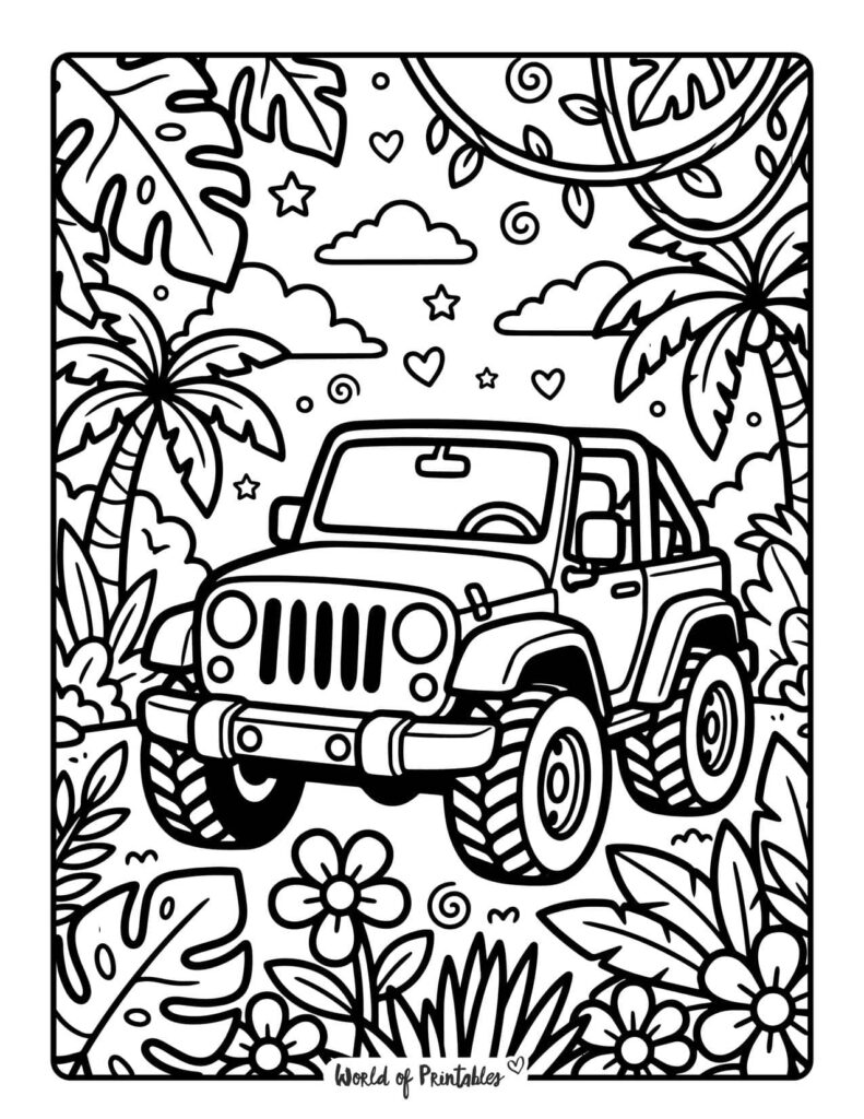 jungle jeep coloring page