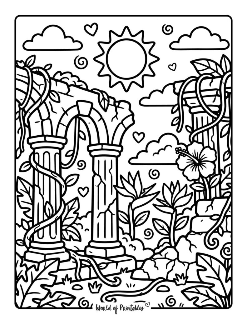 jungle ruins coloring page
