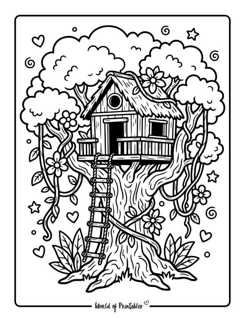 jungle treehouse coloring page