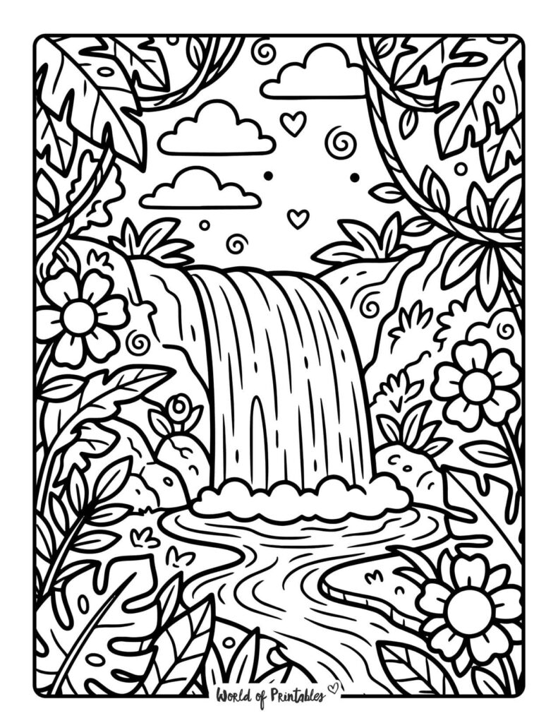 jungle waterfall coloring page