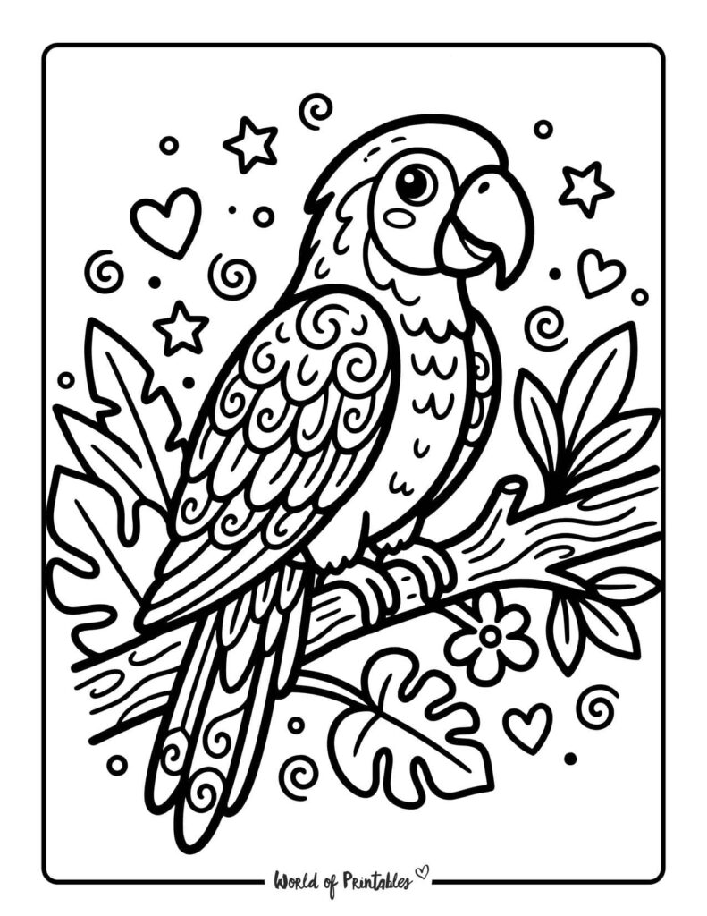 parrot jungle coloring page