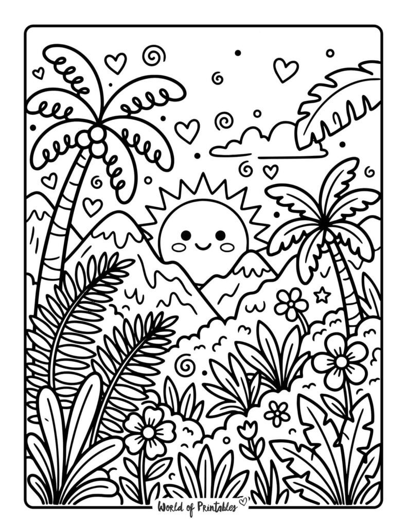 tropical jungle landscape coloring page