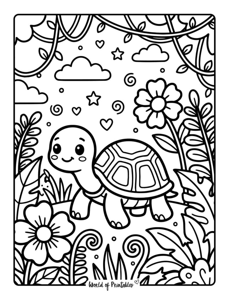 turtle jungle coloring page