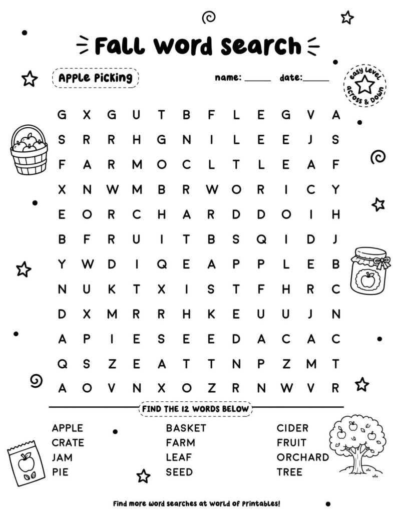 Apple Picking - Easy Fall Word Search