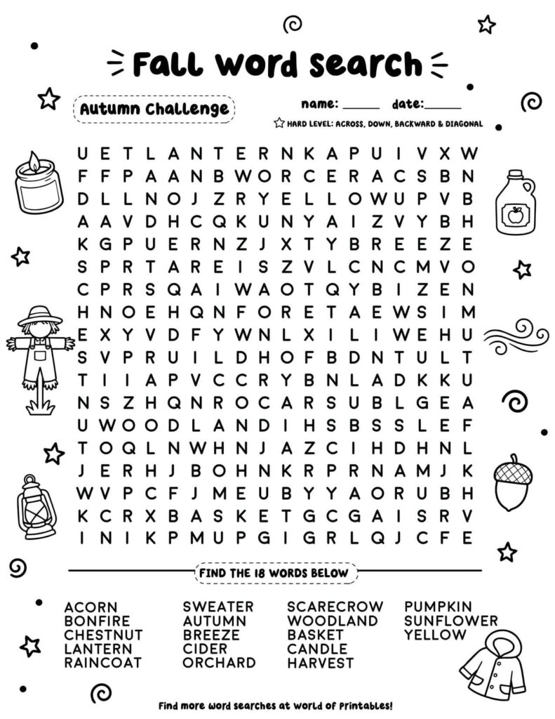 Autumn Challenge - Hard Fall Word Search