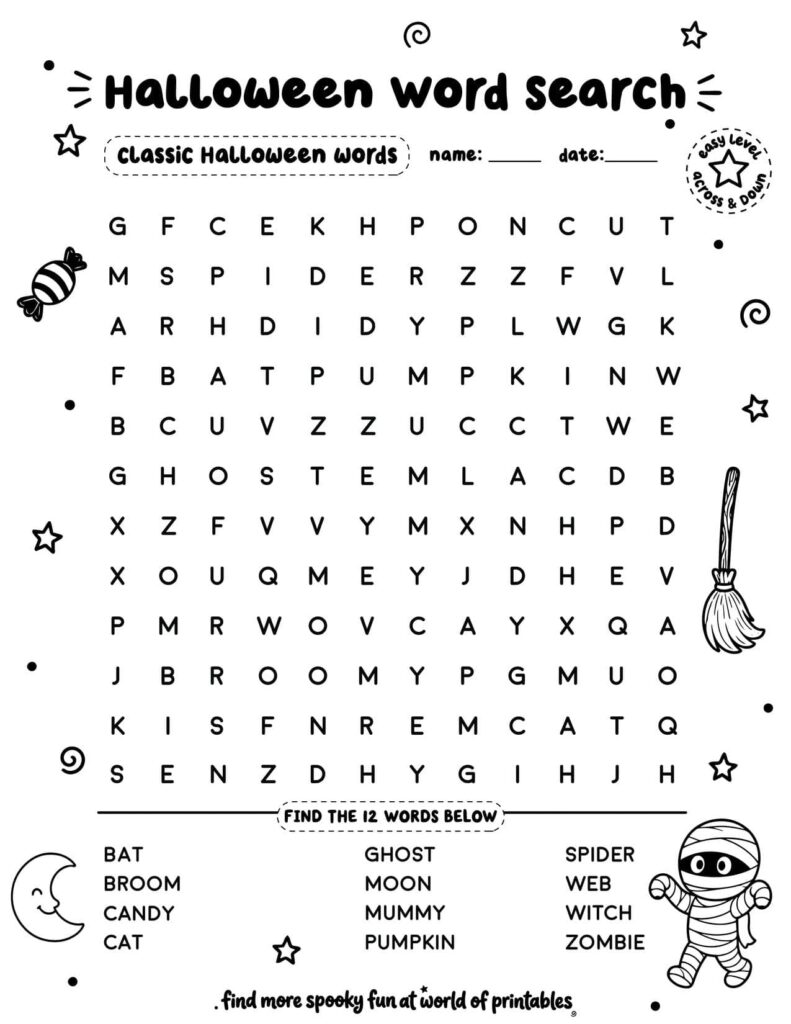 Classic Halloween Words Halloween Word Search - Easy Level