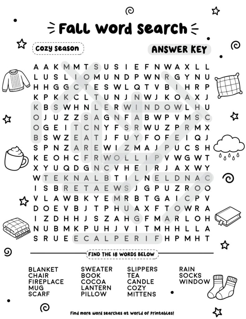 Cozy Season - Hard Animal Word Search Answer Key