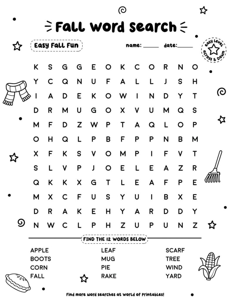 Easy Fall Fun - Easy Fall Word Search