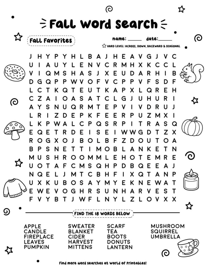 Fall Favorites - Hard Animal Word Search