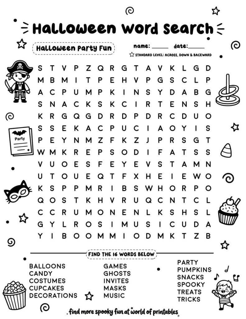 Halloween Party Fun Halloween Word Search - Standard Level