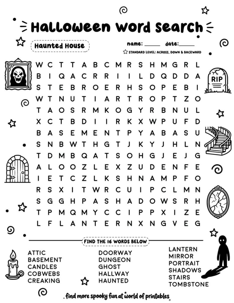 Haunted House Halloween Word Search - Standard Level