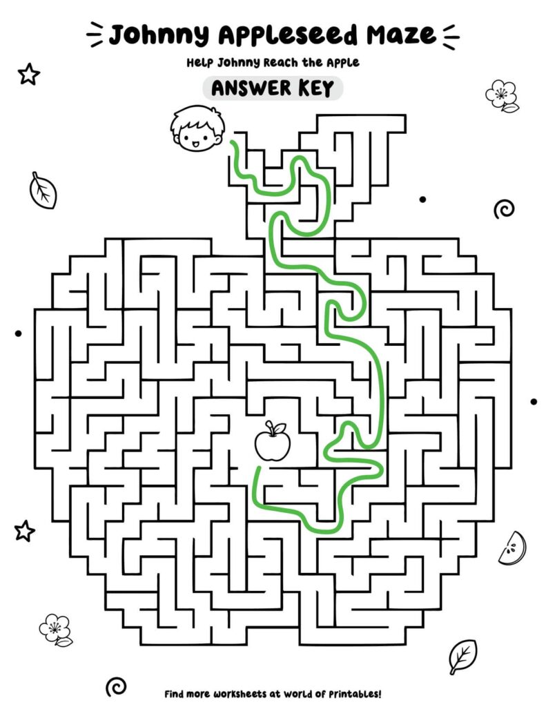 Johnny Appleseed Maze - Answer Key