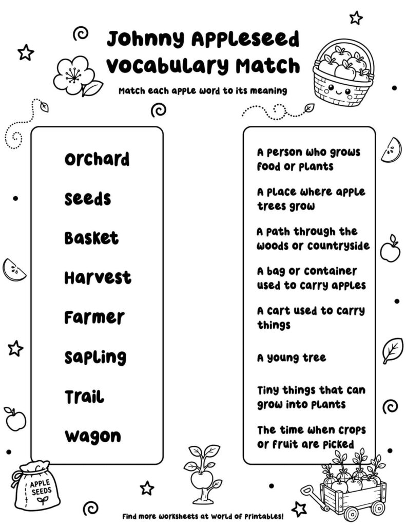 Johnny Appleseed Vocabulary Match
