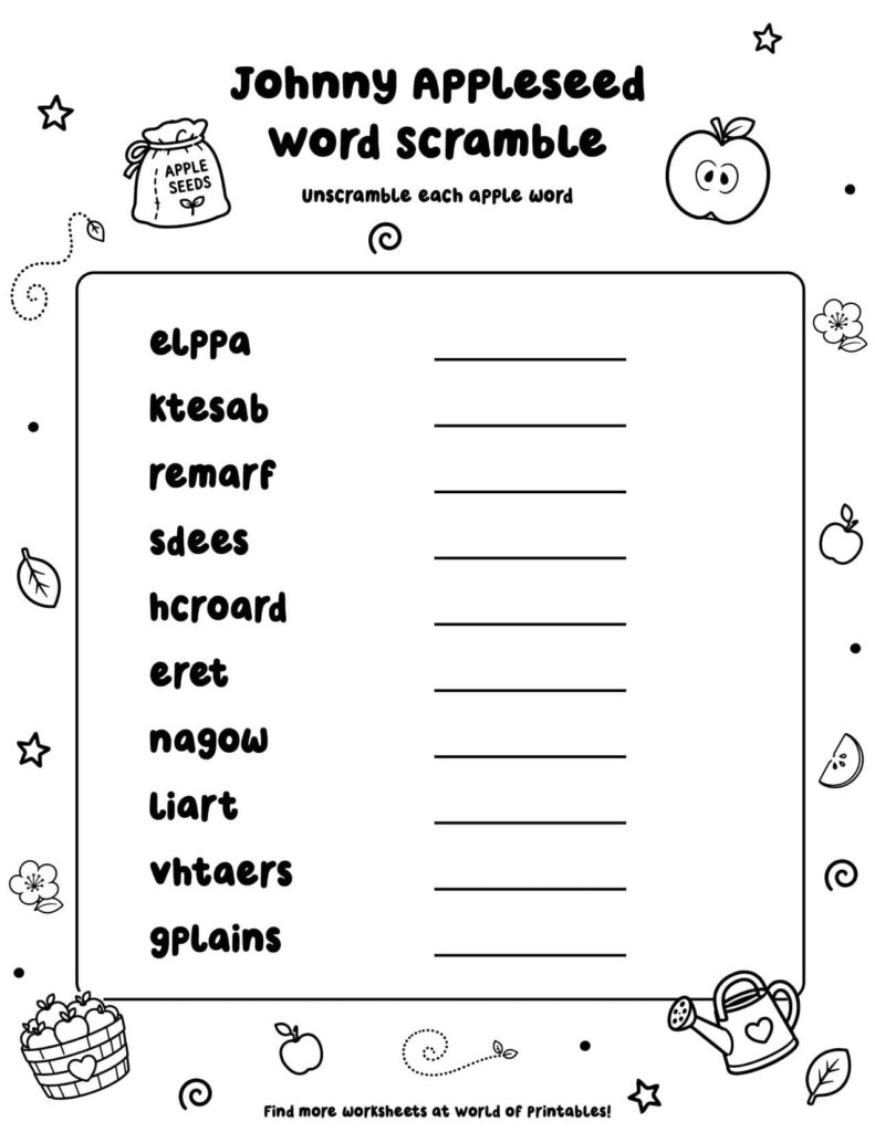 Johnny Appleseed Word Scramble