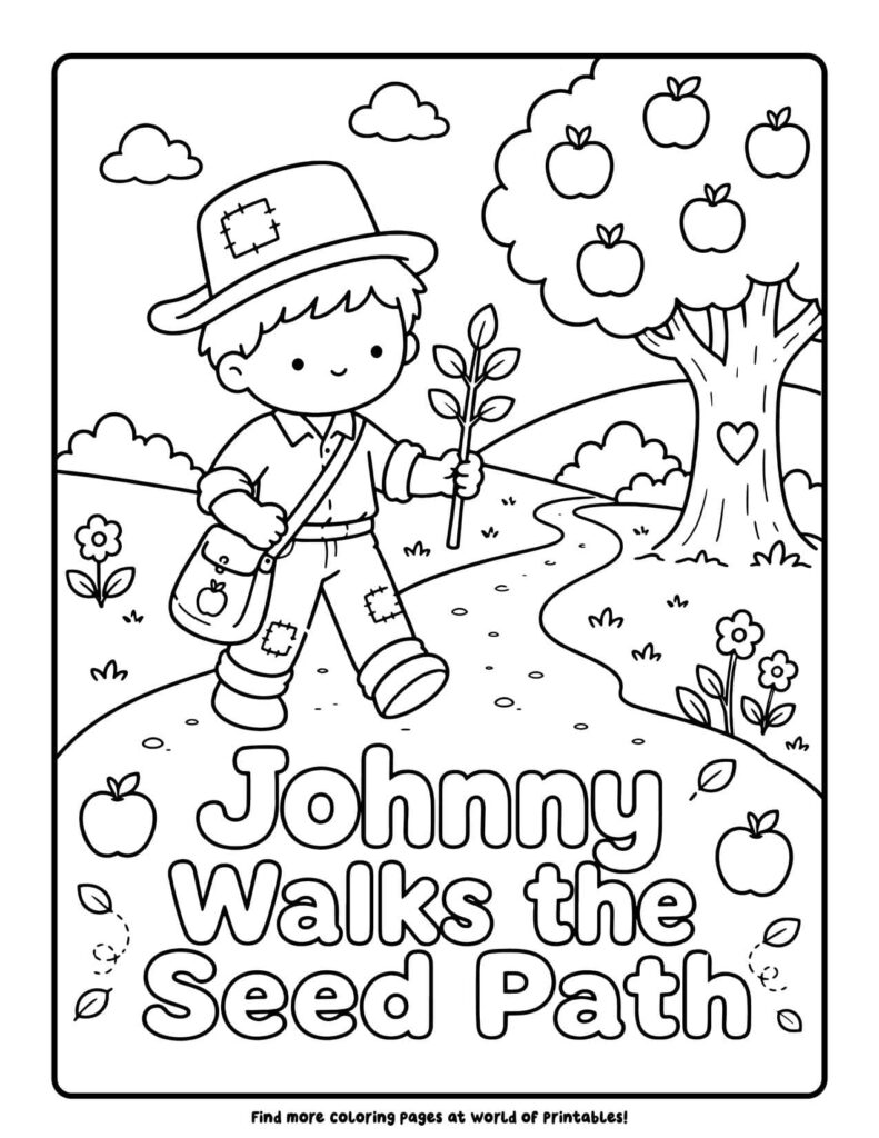 Johnny Walks the Seed Path - Johnny Appleseed coloring pages