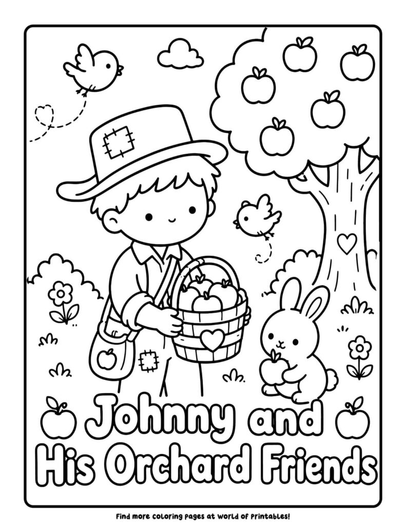 Johnny and His Orchard Friends - Johnny Appleseed coloring pages