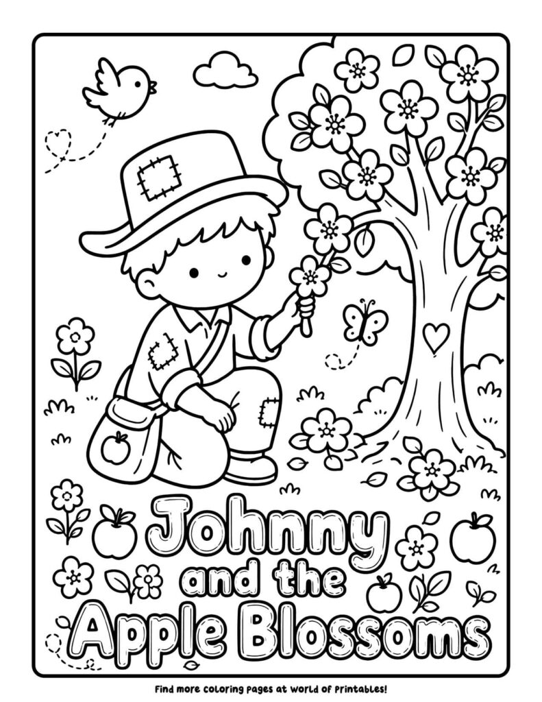 Johnny and the Apple Blossoms - Johnny Appleseed coloring pages