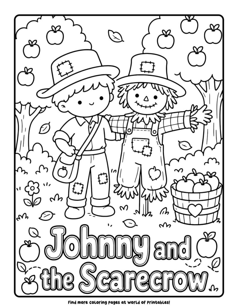 Johnny and the Scarecrow - Johnny Appleseed coloring pages