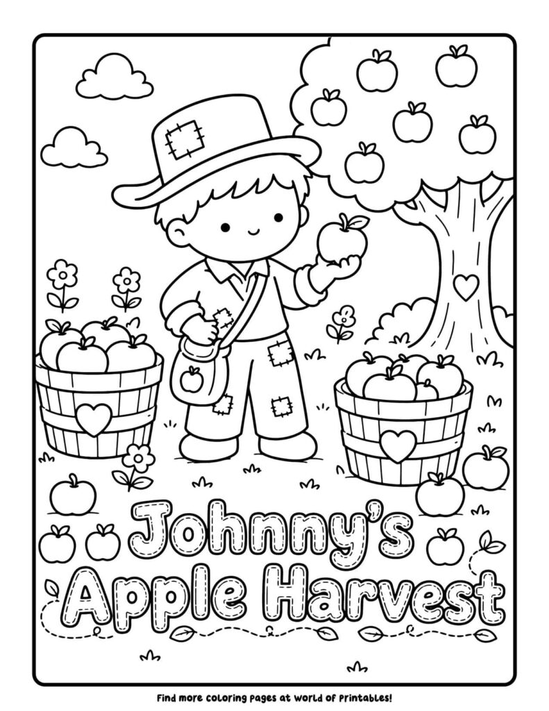 Johnny's Apple Harvest - Johnny Appleseed coloring pages