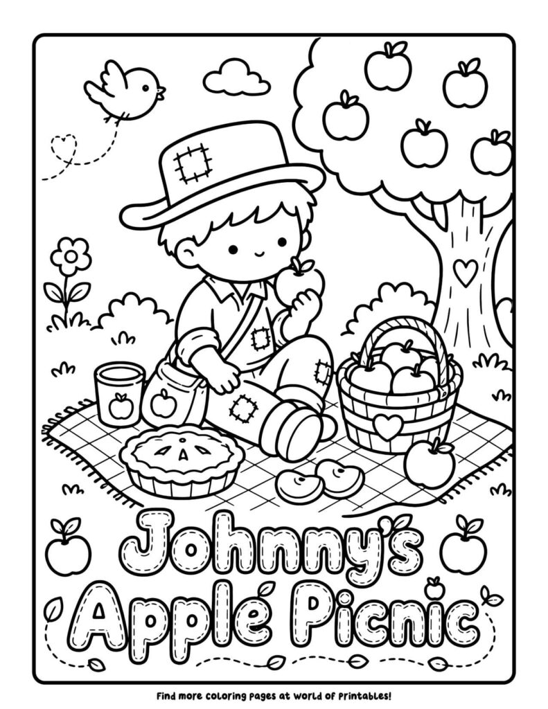 Johnny's Apple Picnic - Johnny Appleseed coloring pages