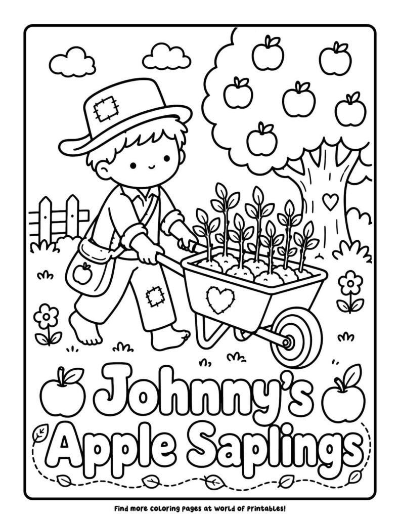 Johnny's Apple Saplings - Johnny Appleseed coloring pages