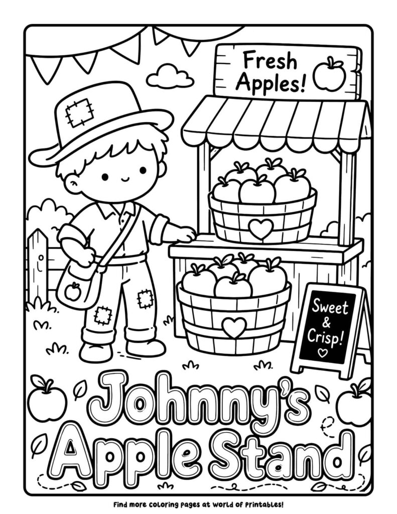 Johnny's Apple Stand - Johnny Appleseed coloring pages