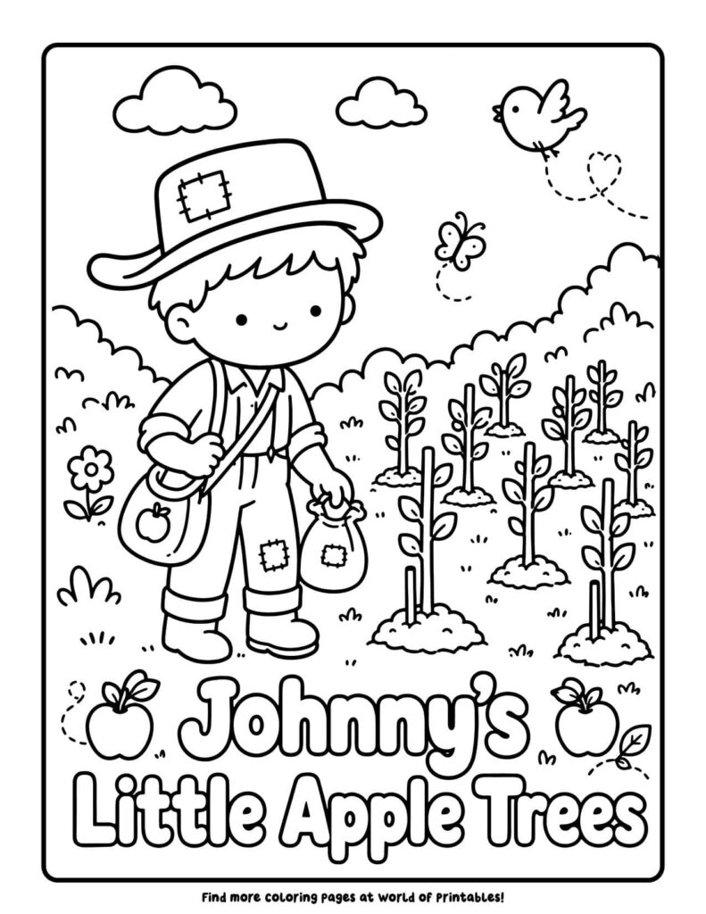 Johnny's Little Apple Trees - Johnny Appleseed coloring pages
