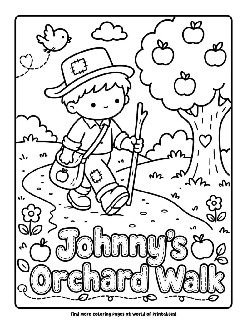 Johnny's Orchard Walk - Johnny Appleseed coloring pages