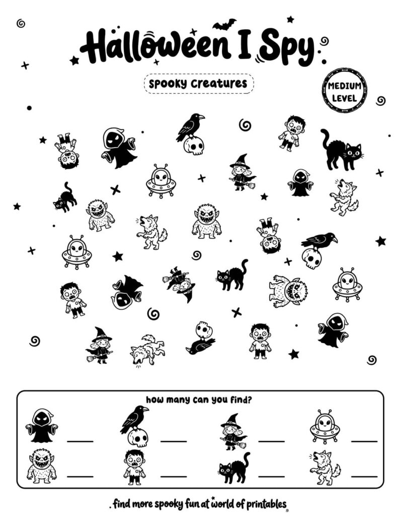 Spooky Creatures - Medium Halloween I Spy