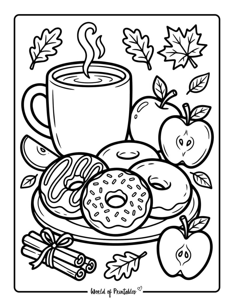apple cider and donuts coloring page