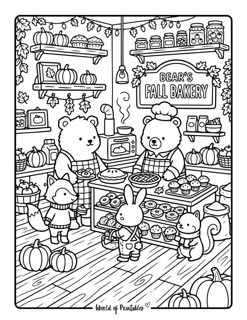 bear fall bakery coloring page