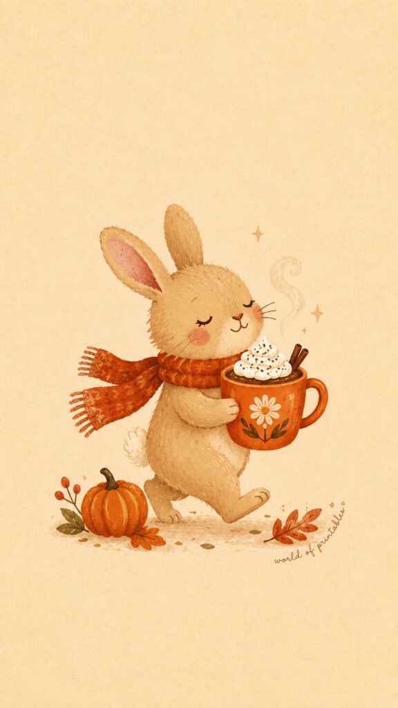 cute bunny hot cocoa september phone wallpaper
