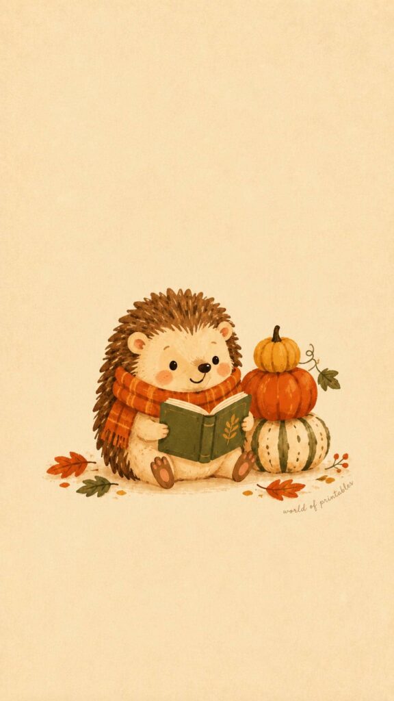 cute hedgehog reading september phone wallpaper