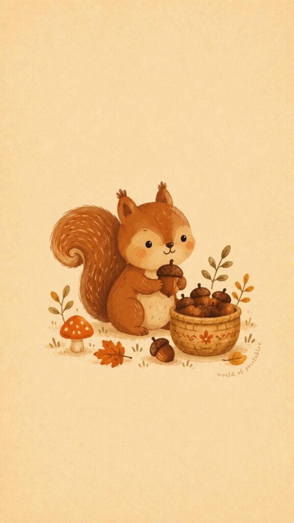 cute squirrel autumn acorns september phone wallpaper