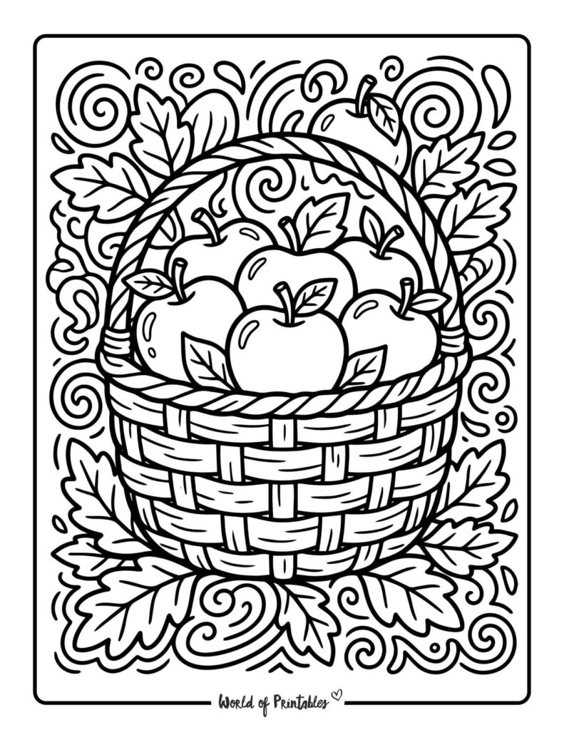 fall apple basket coloring page